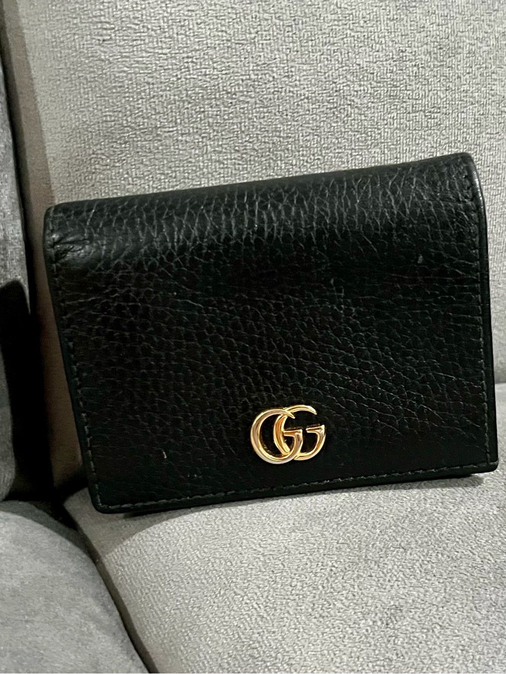 Gucci Black Leather GG Marmont Card Holder with Gold Hardware